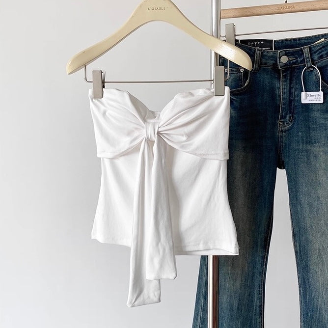 Rosette Wrap Built-In Bra Tube Top